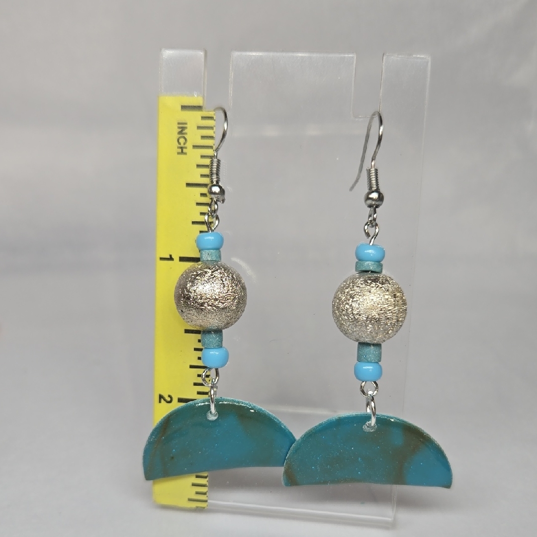 B267- Chic Silver And Turquoise Dangle Earrings 20$